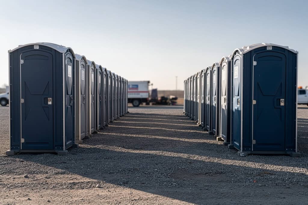 Temporary portable restrooms ready for disaster response