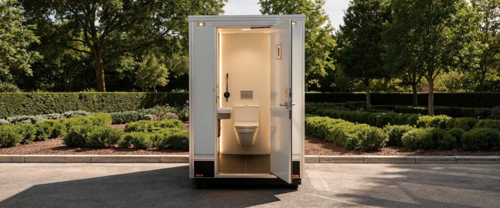 Premium flushable portable restroom with sink and lighting 