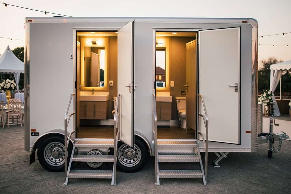 VIP restroom trailer with stylish interior